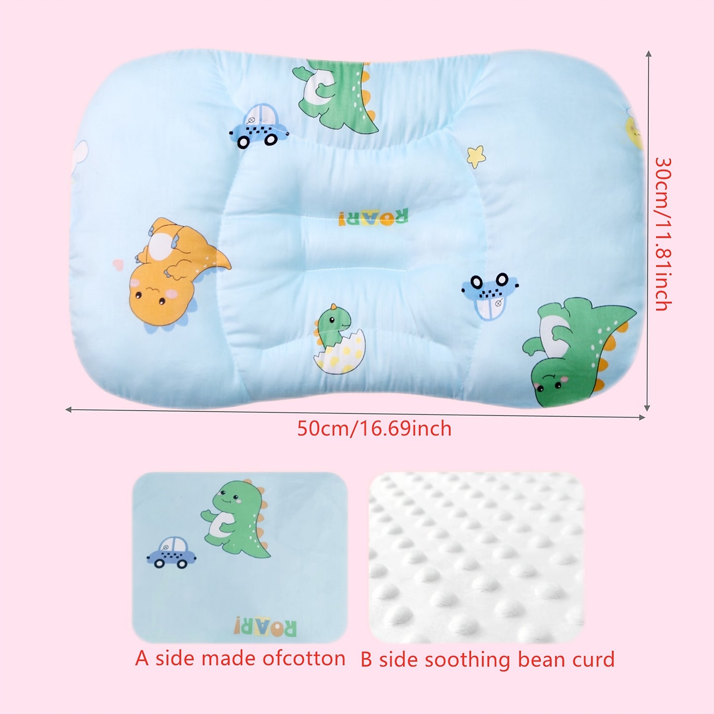 🦖 Cute Dinosaur & Panda Kids' Pillow (19.7x11.8 in): A-Grade Safe, Soft & Breathable (Machine Washable)