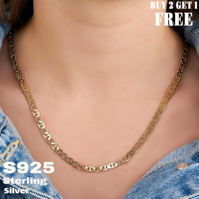 S925 Sterling Silver Pig Nose Necklace, 24K Gold Plated Marina Link Chain, Gift for Teenager