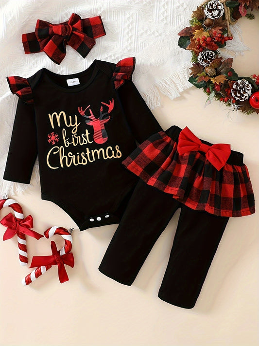 🐞 Baby Boy's 2-Piece Casual Set: Beetle Print Long-Sleeve Open-Crotch Jumpsuit & Leg-Wrapping Trousers (Knitted Shoulder Jumpsuit)