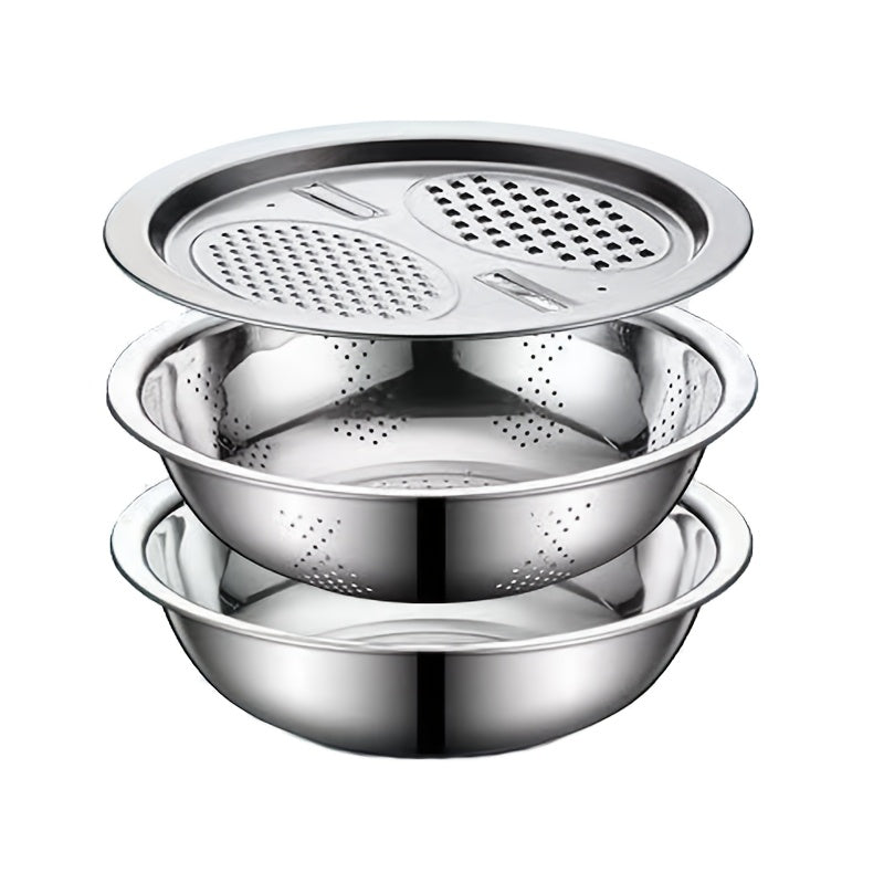 3-Piece Stainless Steel Kitchen Prep Set: Grater, Colander & Mixing Bowl