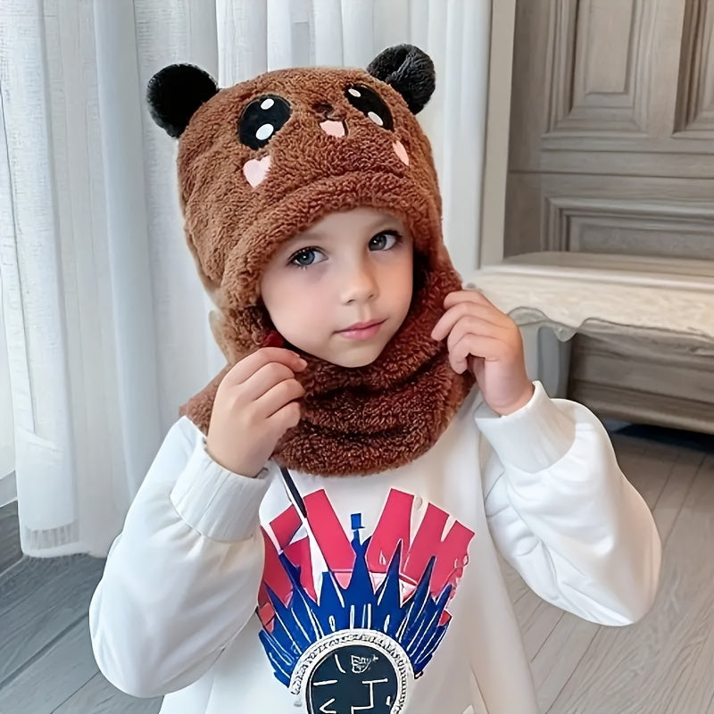 🐾 Cozy Cartoon Animal Ear-Warming Beanie & Neck Warmer Set for Kids (Ages 3-14): Soft, Thick Lined Winter Hat