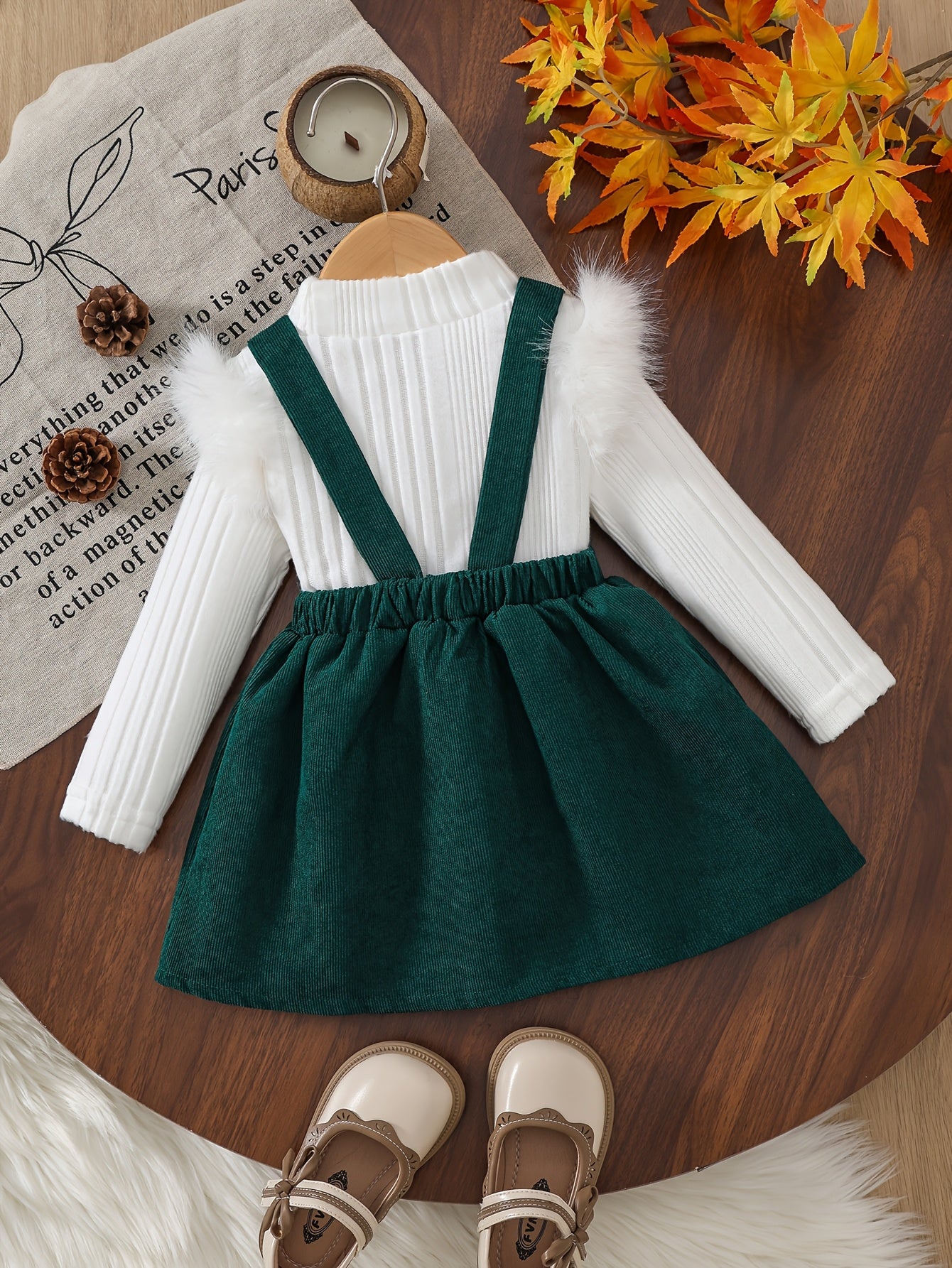 2pc Fluffy Sleeve Smock Dress Winter Set