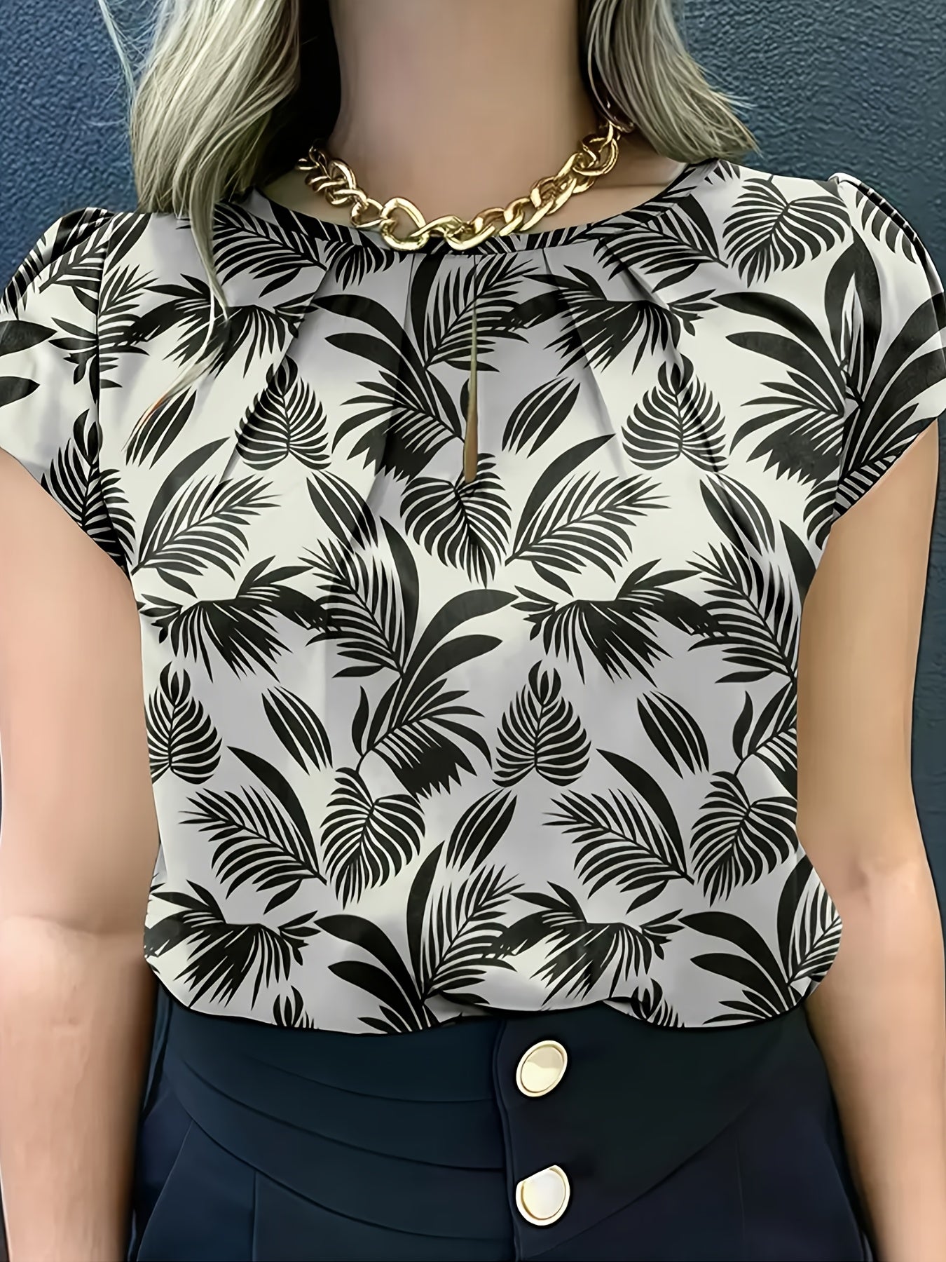 Tropical Print Women's Short Sleeve Shirt – Elegant Summer Floral Blouse