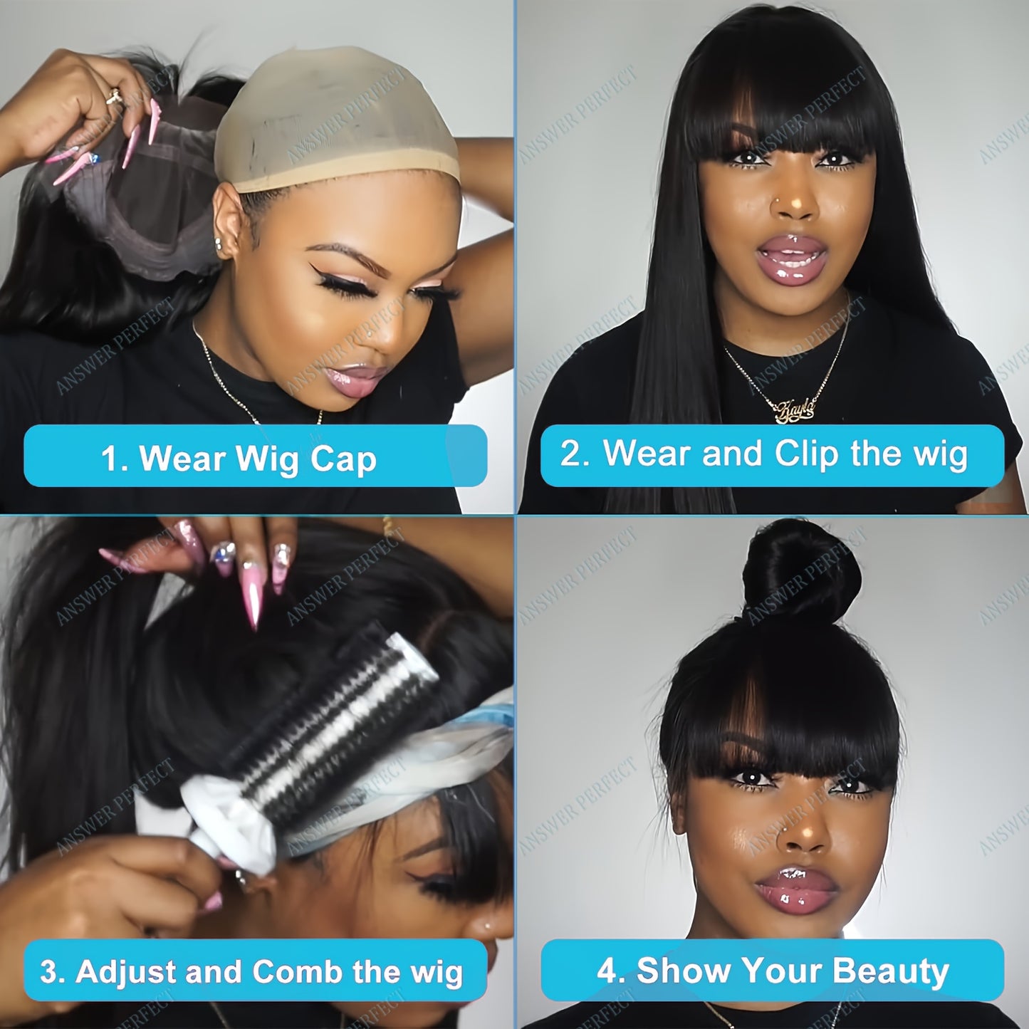 250% Density Brazilian Virgin Straight Wig with Bangs