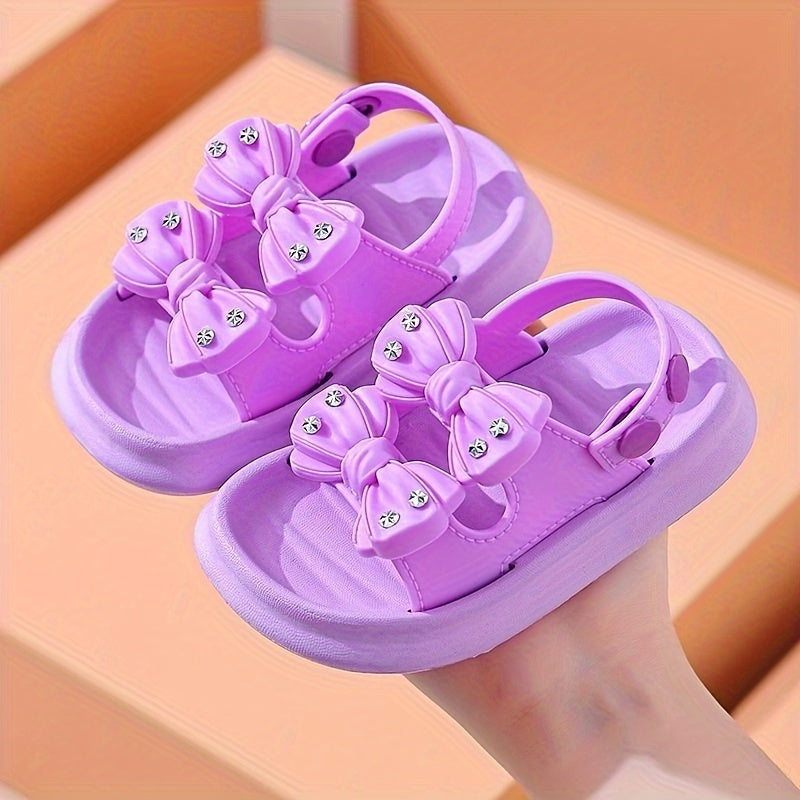 Trendy Cute Bowknot Open Toe Sandals For Girls, Breathable Non-slip Sandals For Indoor Outdoor Beach
