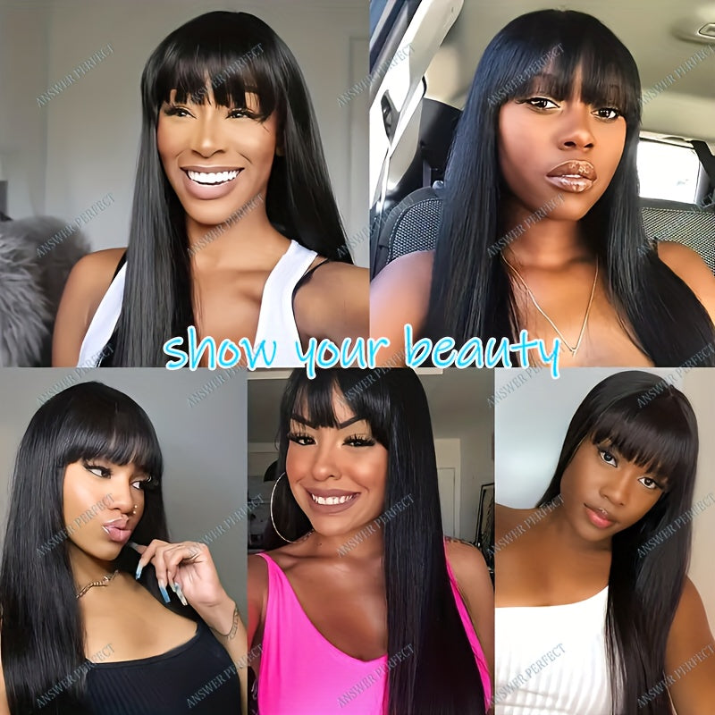 250% Density Brazilian Virgin Straight Wig with Bangs