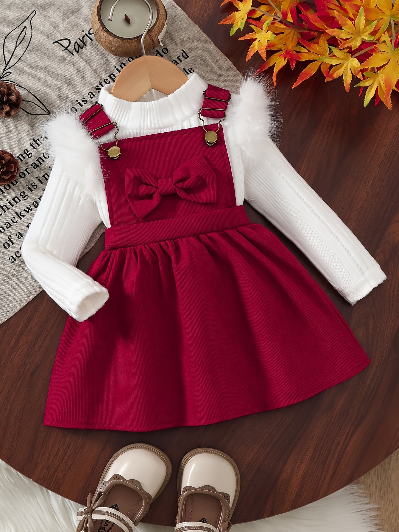 2pc Fluffy Sleeve Smock Dress Winter Set