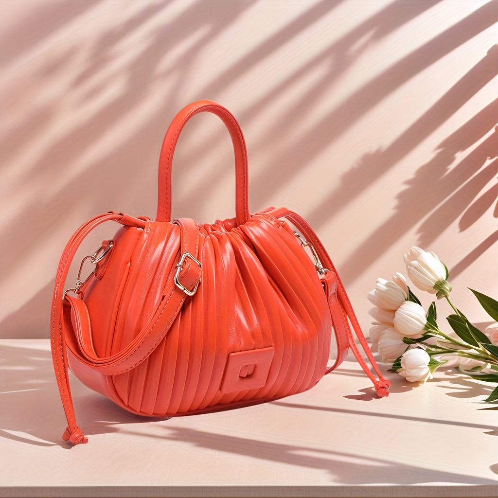 The Terilte Women'S Drawstring Bucket Bag Is a Pleated Handbag That Can Also Be Used As a Crossbody Bag. It Features a Detachable Shoulder Strap, Allowing for Easy Transitions Between a Handbag, Shoulder Bag, And Crossbody Ba