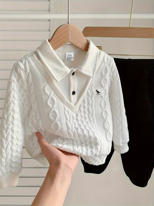 2pcs Boys' Casual Long-Sleeve Pants Set for Spring/Autumn