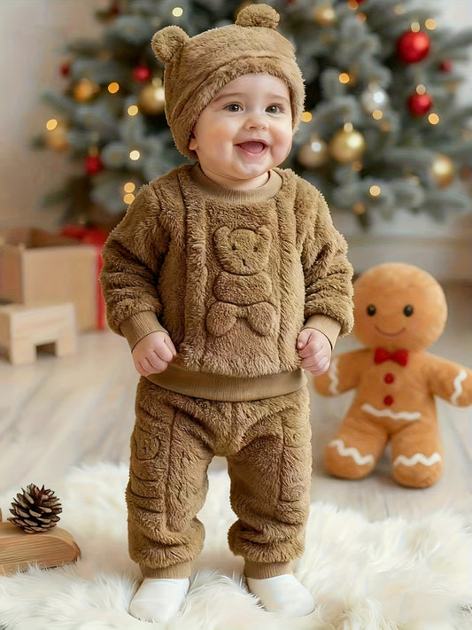 3-Piece Baby Boy Bear Set (Sweatshirt, Pants, Hat)