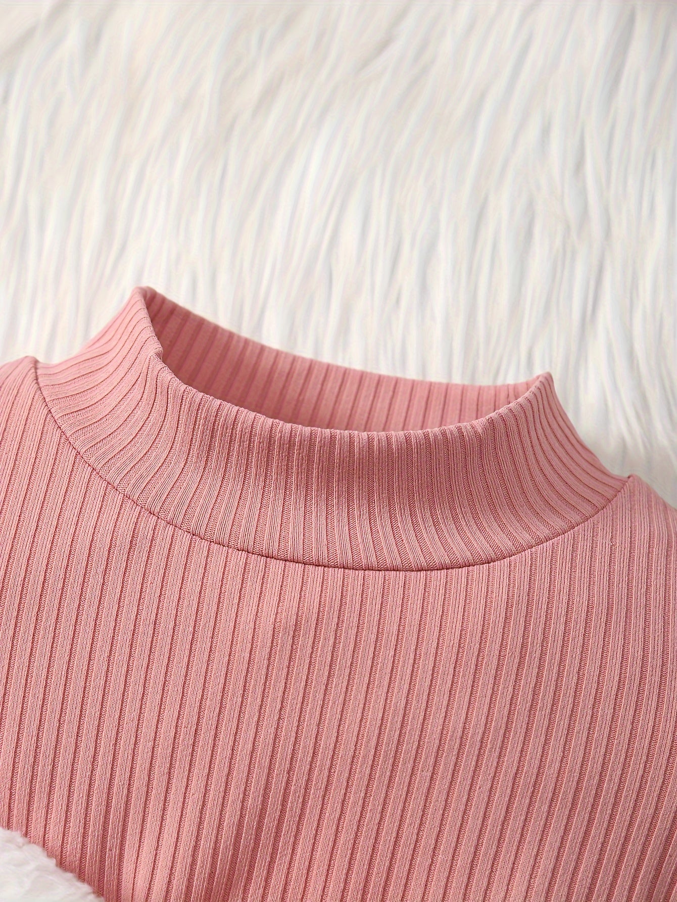 2pc Girls' Pink Striped Bow Mesh Dress & Fleece Jacket Set