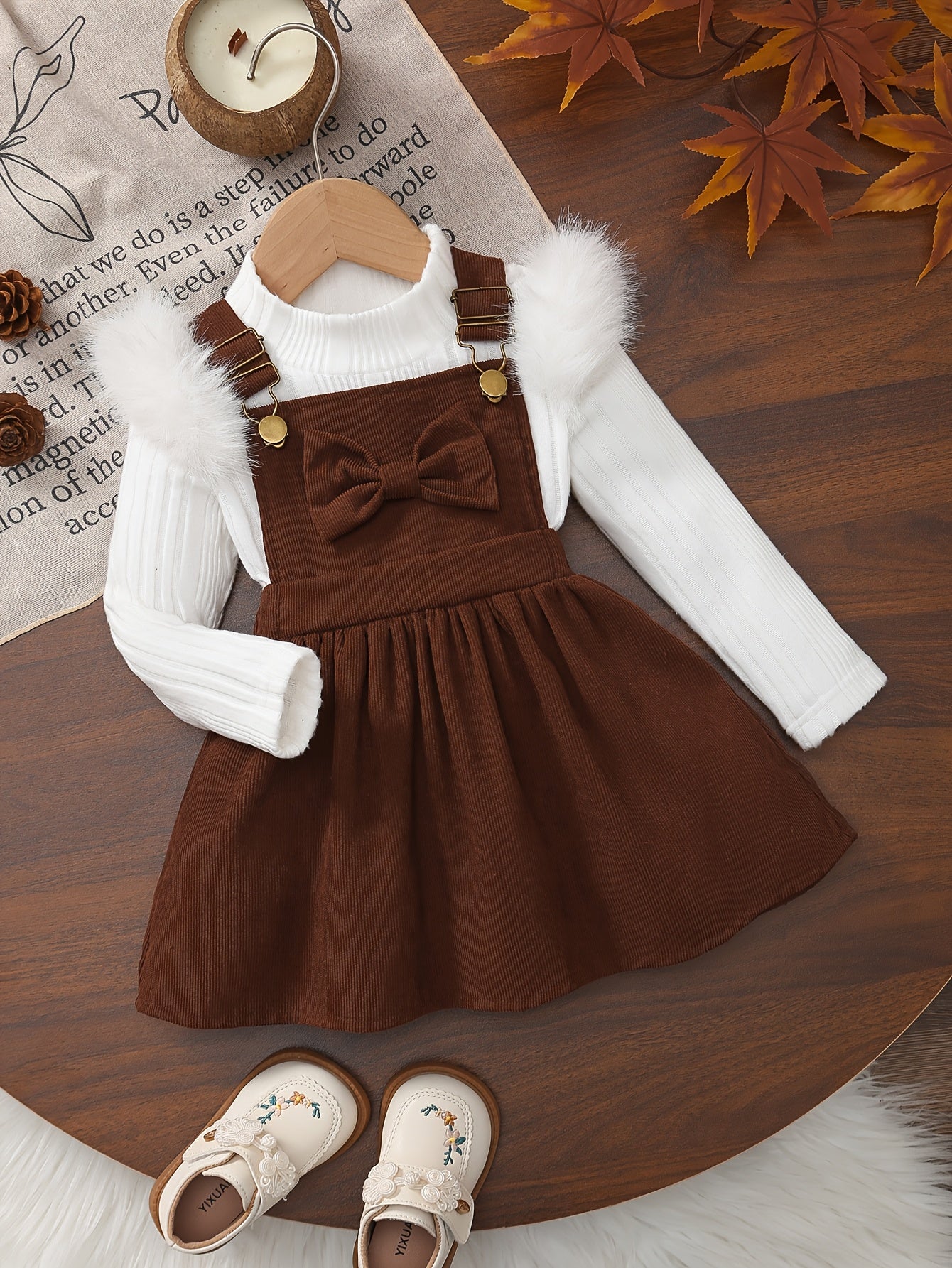 2pc Fluffy Sleeve Smock Dress Winter Set