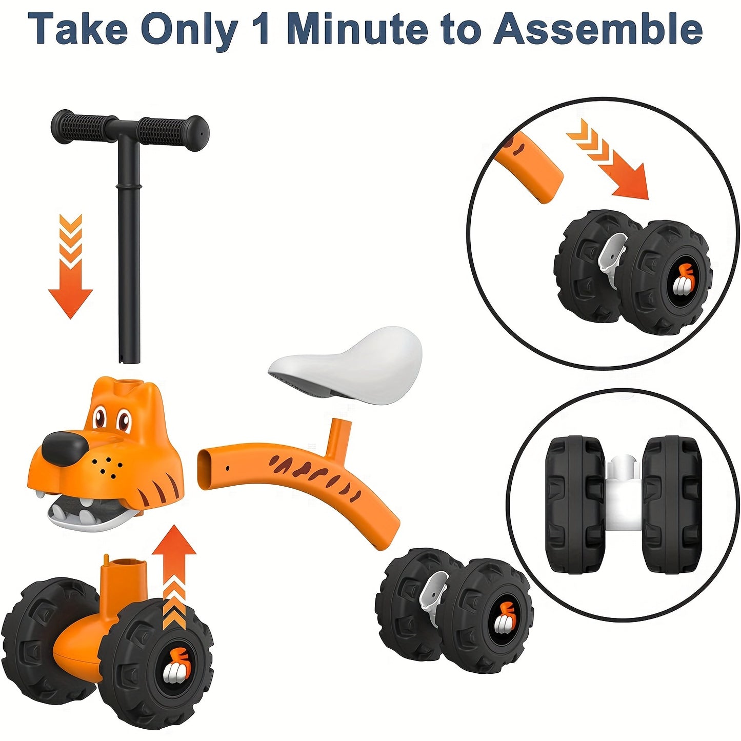 🚴 Baby Balance Bike/Tricycle for 12-24 Months: 4-Wheel Stability, Wide 9" Wheels, Moving Face (No Pedal Ride-On, First Birthday/Christmas Gift)