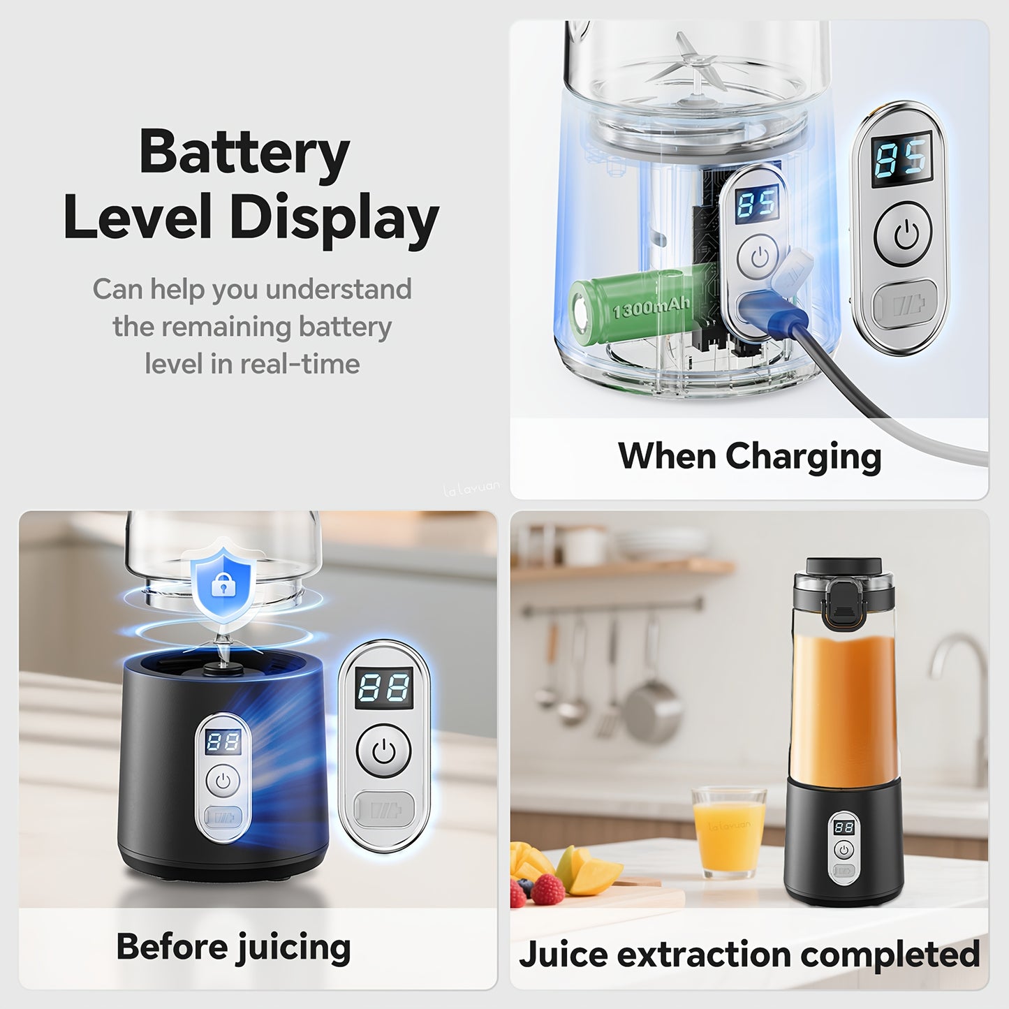 🥤 3-in-1 Portable USB Blender & Juicer: Handheld, 6-Blade System, Digital Display (40-Second Quick Blend for Smoothies & Shakes)