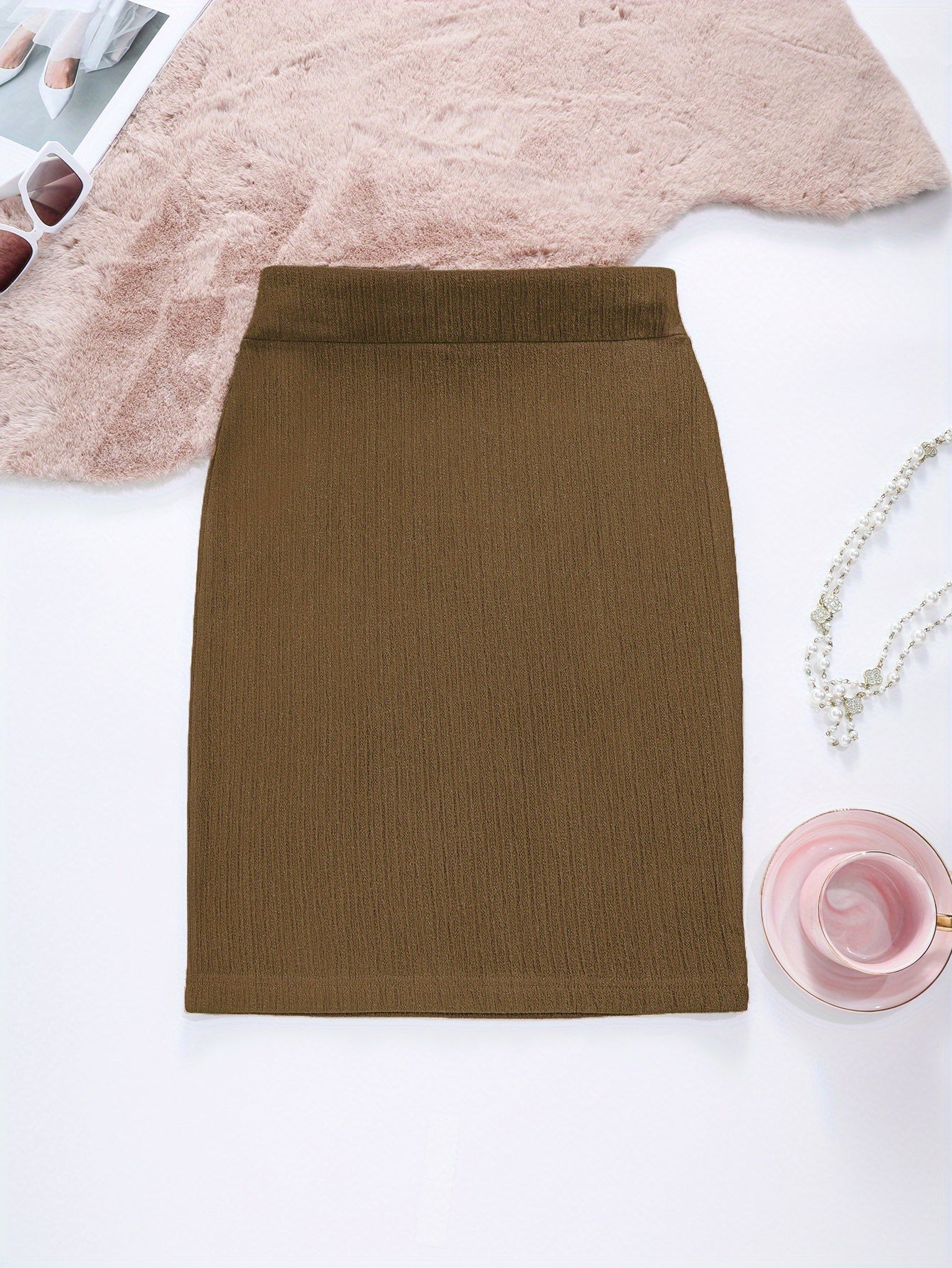 2-Pack Women's Glitter Pencil Skirts – High-Waist Shiny Slim-Fit Knee-Length