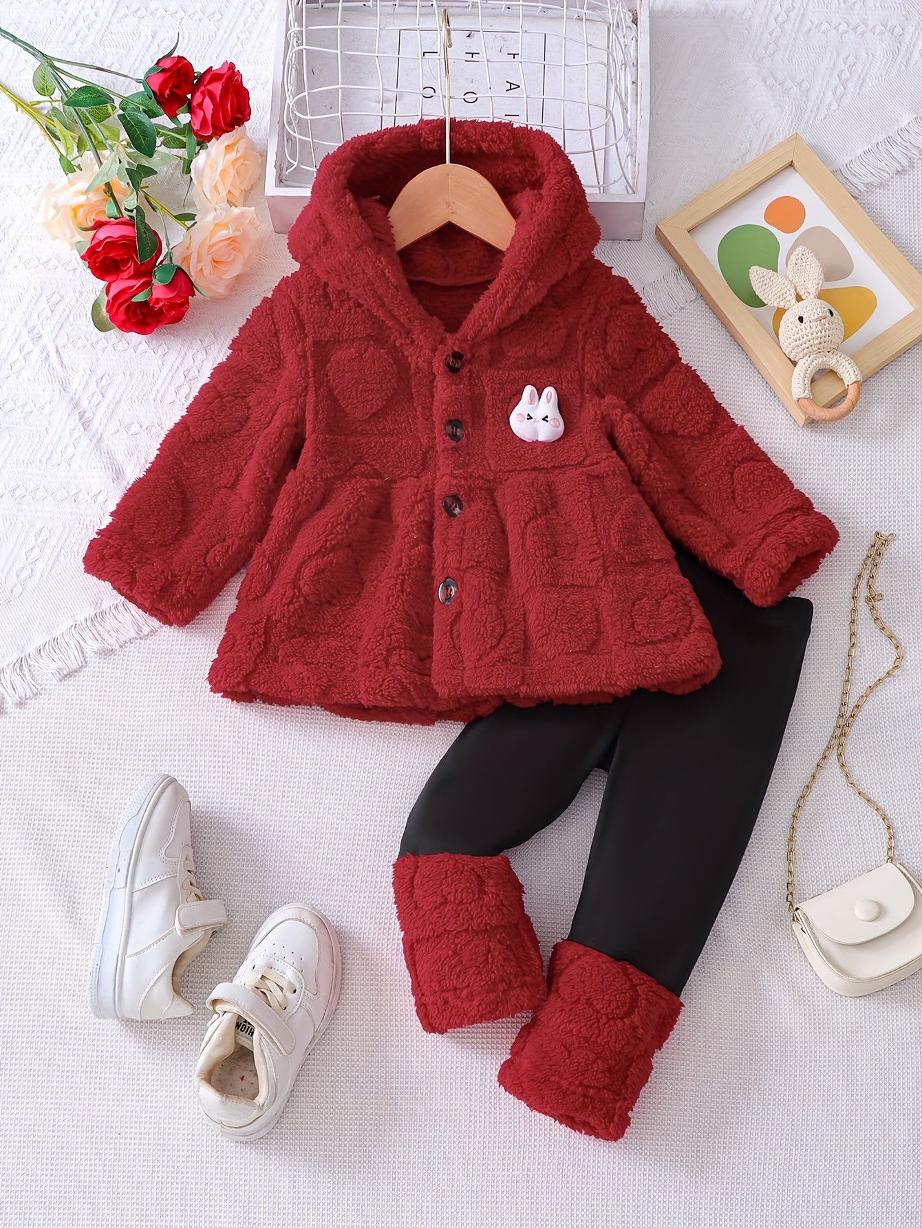 2pc Girls' Jacquard Cardigan & Patchwork Pants Set