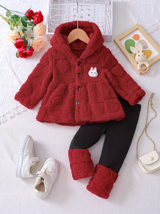 2pc Girls' Jacquard Cardigan & Patchwork Pants Set