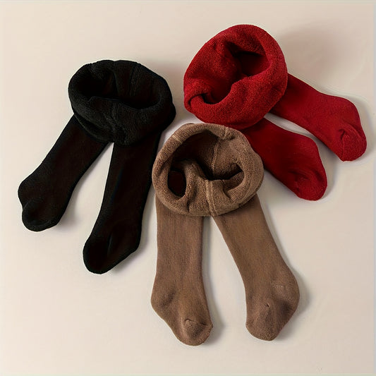 3 Pairs Girls' Thickened Terrycloth Tights with Feet