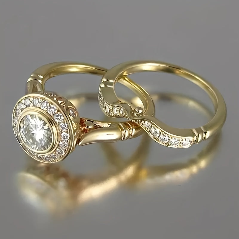Set of 2 Fashion 18k Gold-Plated Rings for Special Occasions