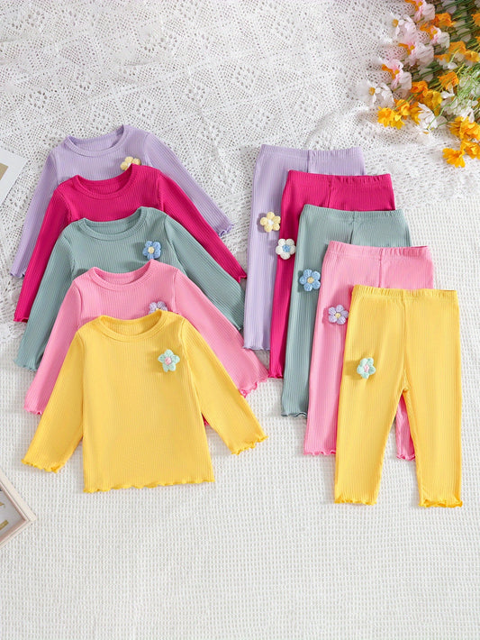 10pc Baby Girls' Floral Clothing Set – Cute Candy-Colored Tops & Pants