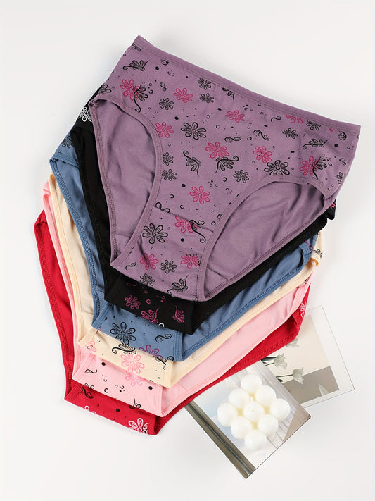 Women's Floral Print Viscose Briefs - 6-Pack Mid-Rise Soft Panties