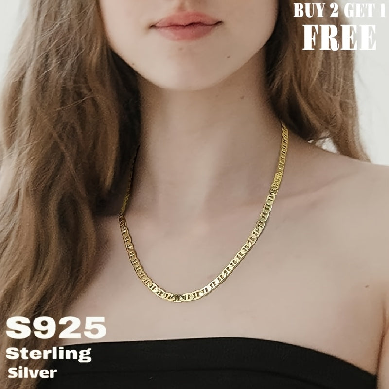 S925 Sterling Silver Pig Nose Necklace, 24K Gold Plated Marina Link Chain, Gift for Teenager