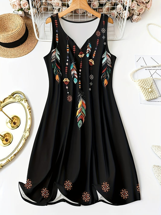 Summer V-neck Print Vest Dress