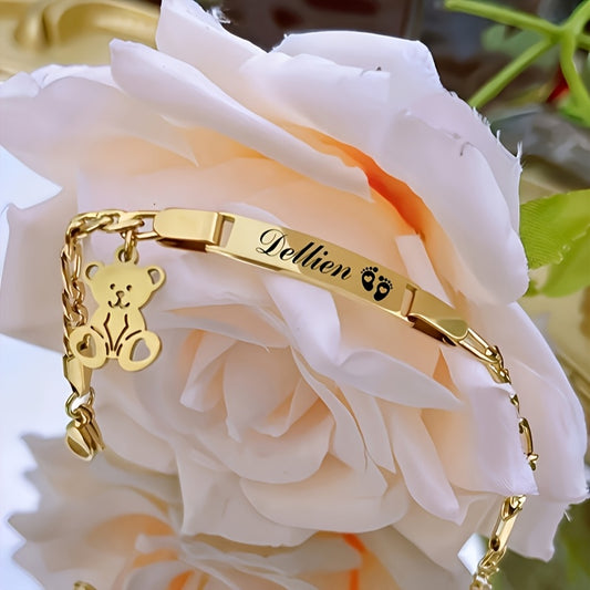 Custom Stainless Steel Bear Bracelet, Graduation Gift for kids, Holiday Wearing