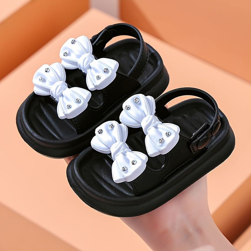 Trendy Cute Bowknot Open Toe Sandals For Girls, Breathable Non-slip Sandals For Indoor Outdoor Beach