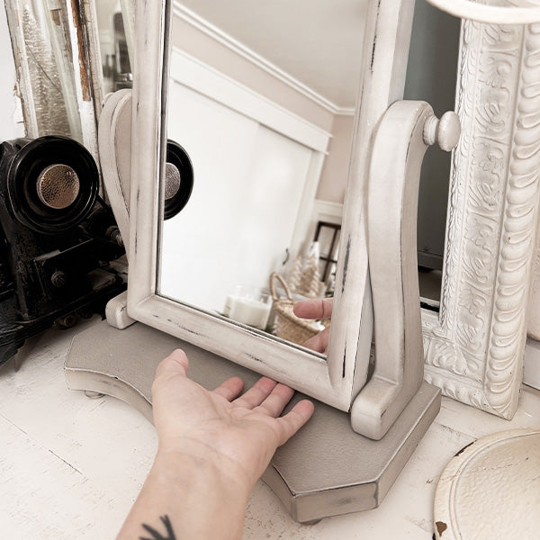 Distressed White Adjustable Wood Vanity Mirror